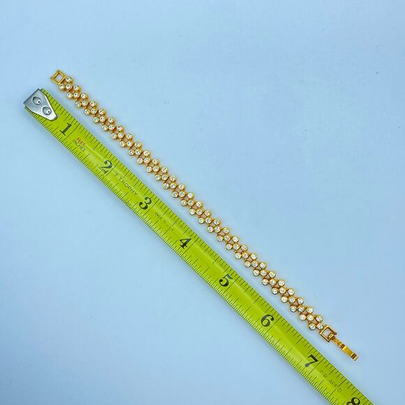 NWOT Elegant Cubic Zirconia Yellow Gold Tone Linked Chain Tennis Bracelet - Picture 12 of 14